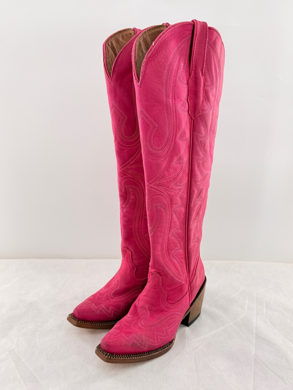 Tanner Mark Hot Pink Tall Western Cowboy Boots Leather Womens US 5.5 Square Toe
